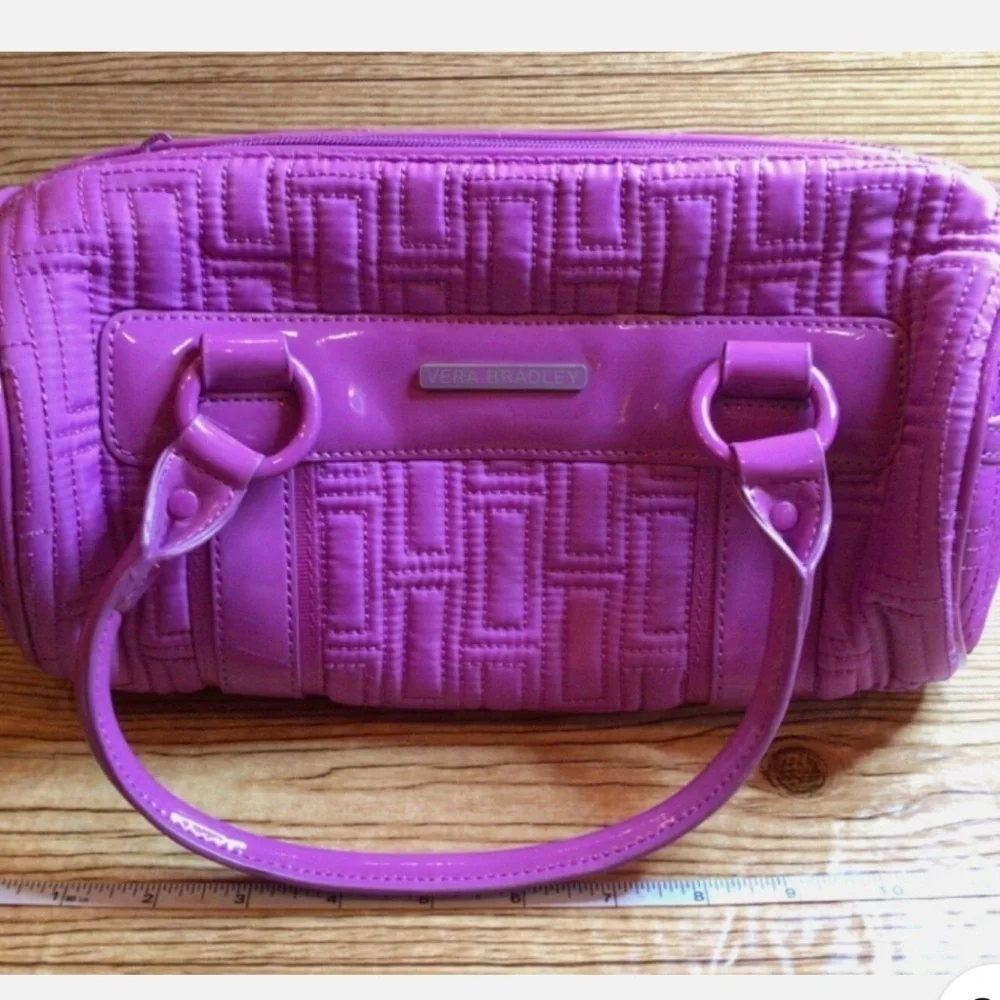 Vera Bradley Nylon Barrel Purse Bag Lilac Lavender Purple Double Handle